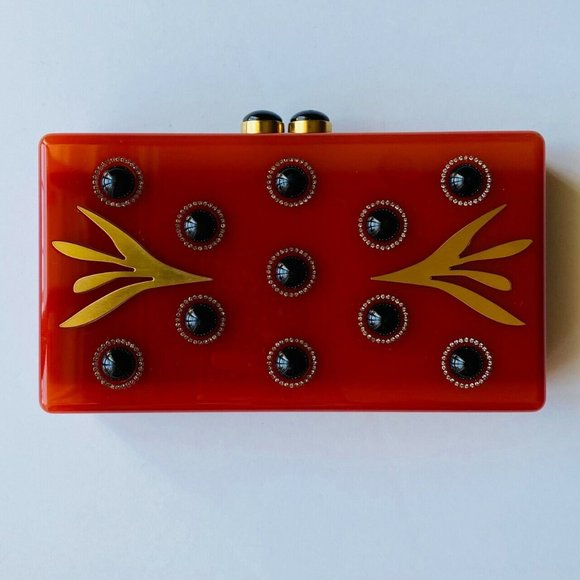 RARE Thalé Blanc Women's Red with Black Pearls Morning Dew Luxe Clutch ($2500) - Picture 3 of 12